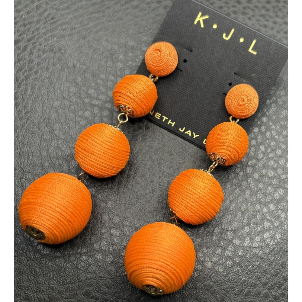KJL Kenneth Jay Lane Orange Wrapped Long Ball Bead Drop Dangle Earrings